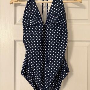 Maternity Navy Polka Dot Halter tankini top